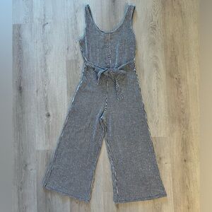 Caution To The Wind Striped Romper Jumpsuit Wide Leg Capris